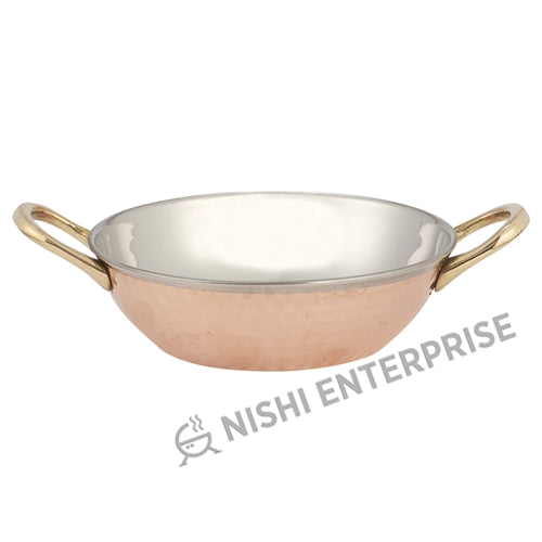 Copper/Stainless Steel Kadai Bowl with Brass Handles - 12 Oz.