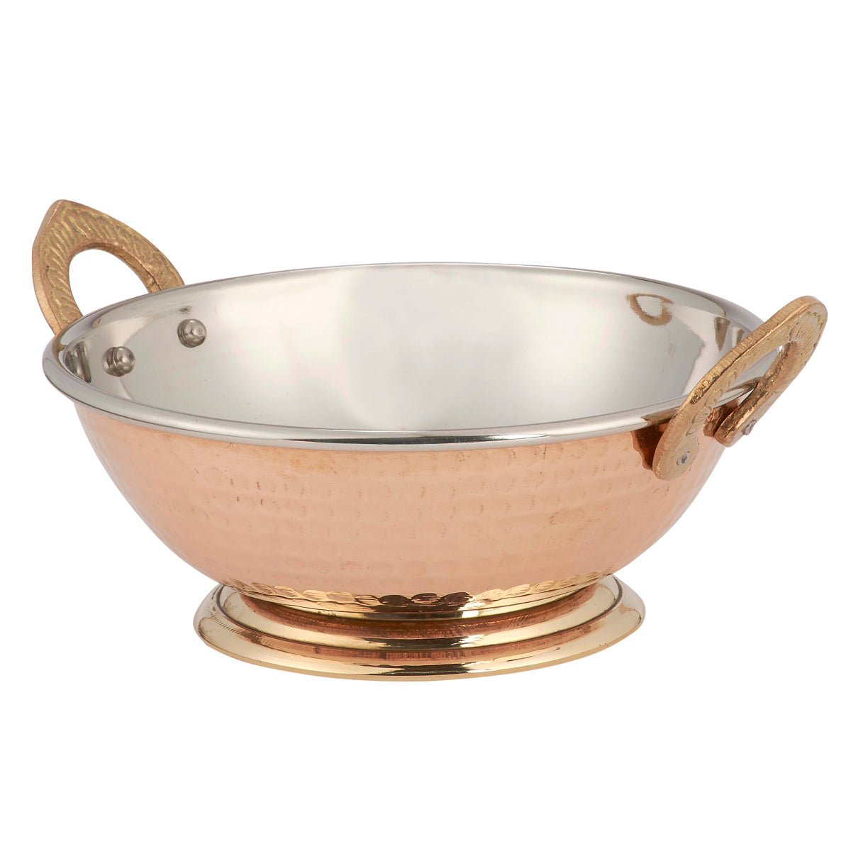 Copper/Stainless Steel Kadai serving bowl - 13 Oz. with Brass base