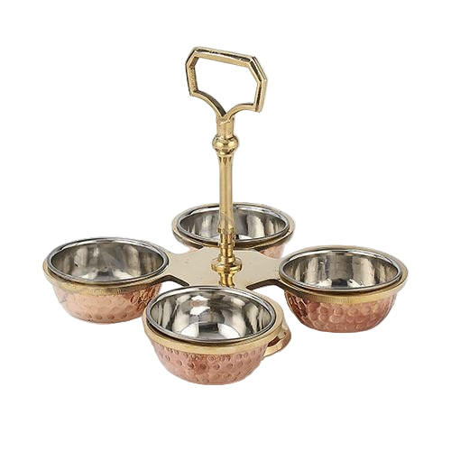 Copper/Stainless Steel Relish Stand - 4 Bowls