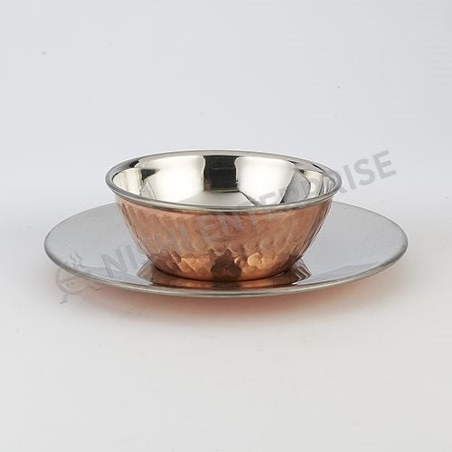 Copper/Stainless Steel Soup Bowl with Plate - 8 Oz.