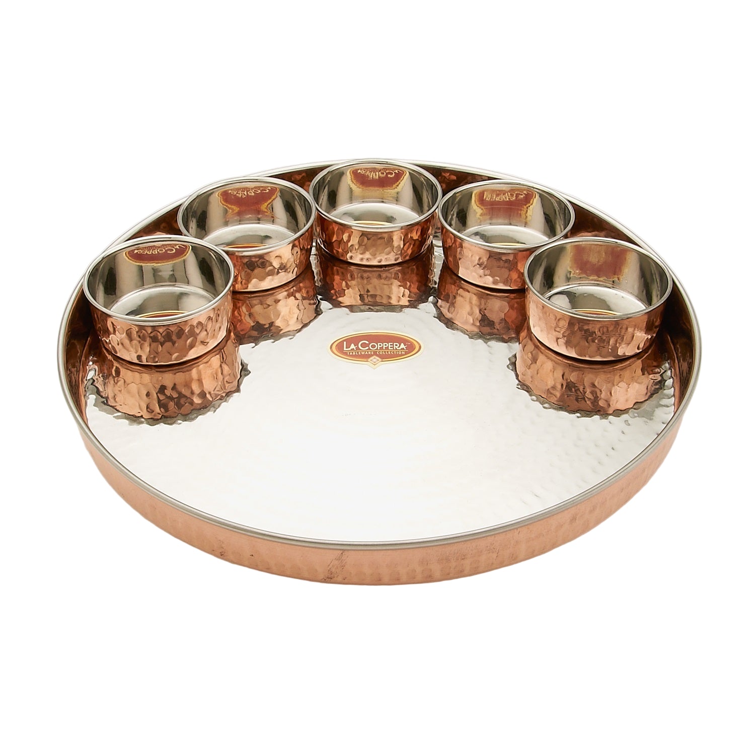 Elegant Round Copper & Stainless Steel Thali Platter - 13 inches (33 cm)