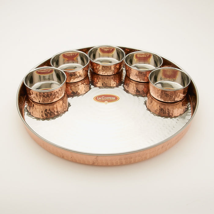 Elegant Round Copper & Stainless Steel Thali Platter  - 13 inches (33 cm)