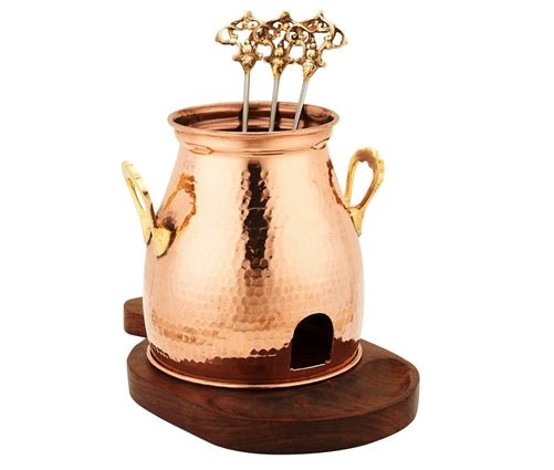 Copper Table Top Appetizer Tandoor with Wooden Tray