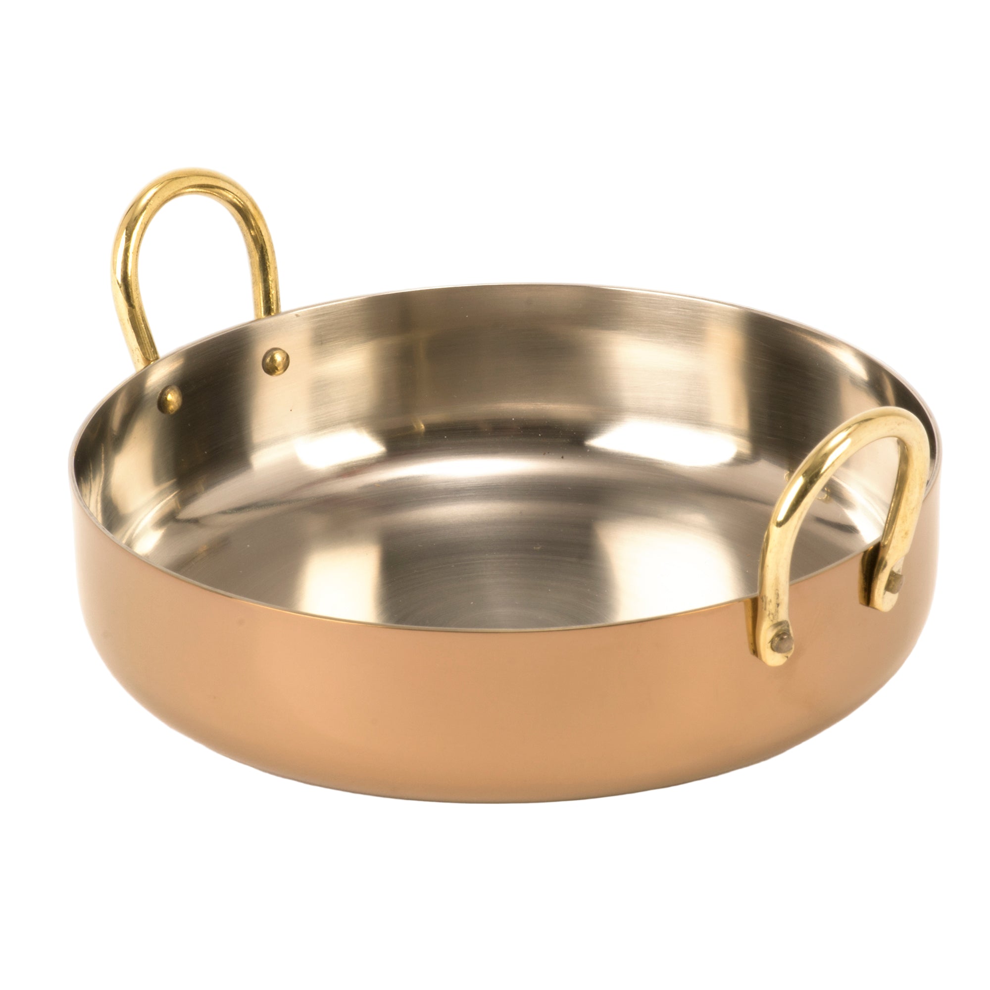 Stainless Steel Rose Gold Fry Pan with Brass Wire Handles - 18 Oz