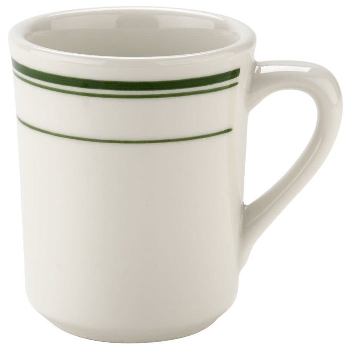 Yanco GB-17 Green Band Coffee/Tea Mug, 7 oz Capacity, 3 ” Diameter, 3.625″ Height, China, American White Color, Pack of 36