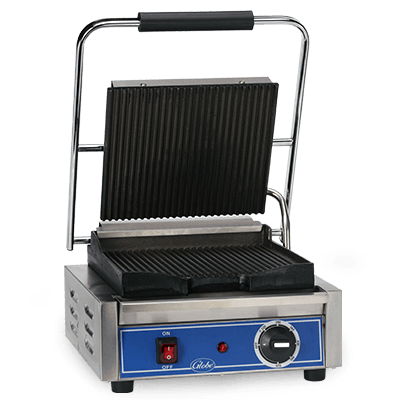 Globe GPG10 Bistro Series Single Sandwich Grill with Grooved Plates - 10" x 9.5" Cooking Surface - 120V, 1800W