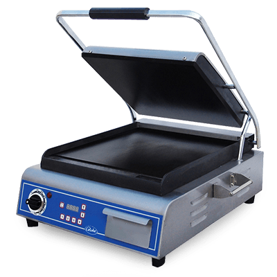 Globe GSG14D Deluxe Electric Single Sandwich Grill with Smooth Plates - 14" x 14" Cooking Surface - 120V, 1800W