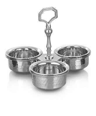 Hammered Stainless Steel Pickle Stand - 3 Bowls