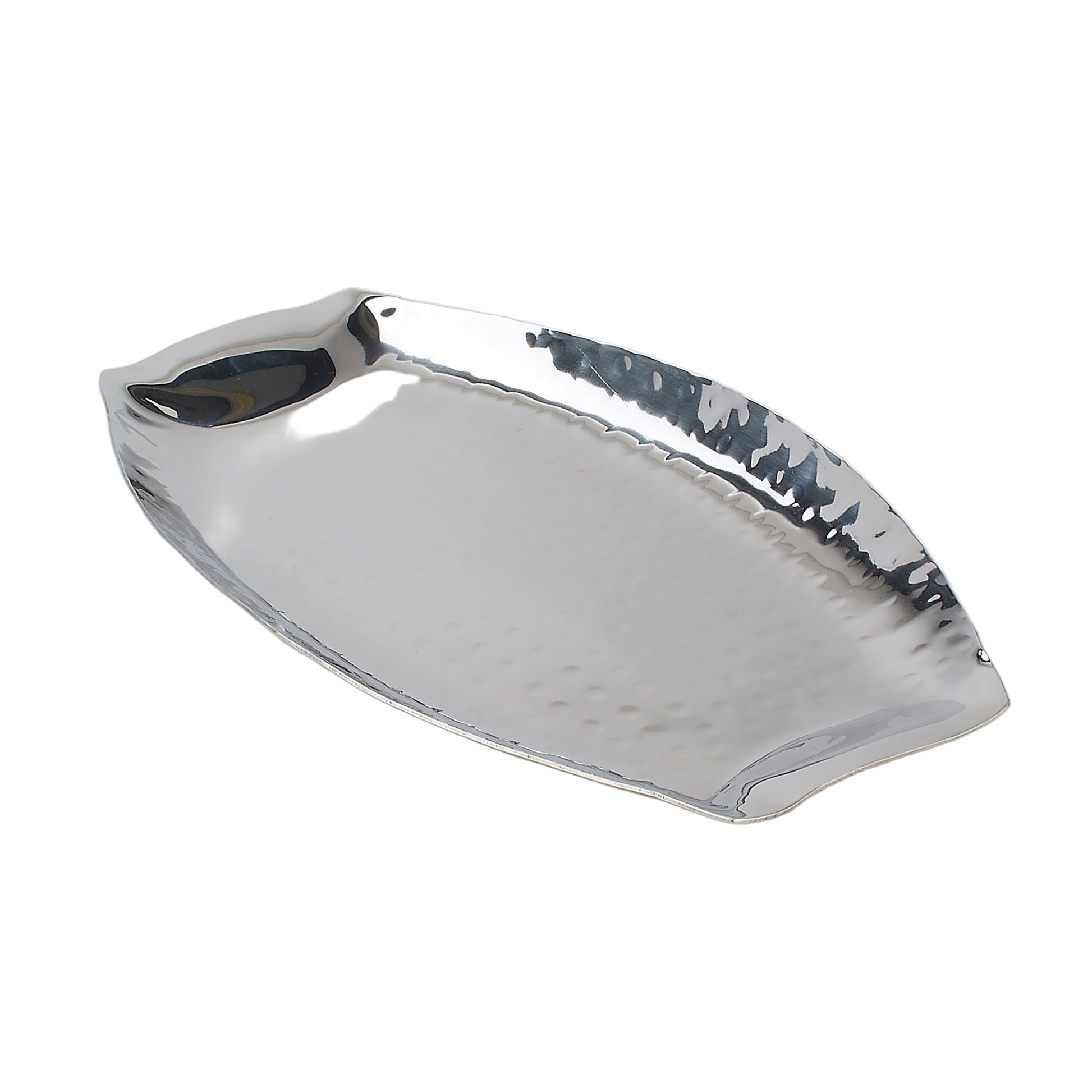 Hammered Stainless Steel Sizzler Platter - 11 inch Long x 6.5 Deep