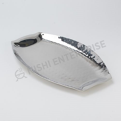 Hammered Stainless Steel Sizzler Platter - 11 inch Long x 6.5 Deep