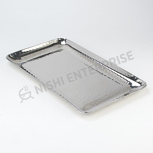 Hammered Stainless Steel Rectangular Platter - 12 Inches (30.5 cm) Long  x 7 Inches (17.8 cm) Deep