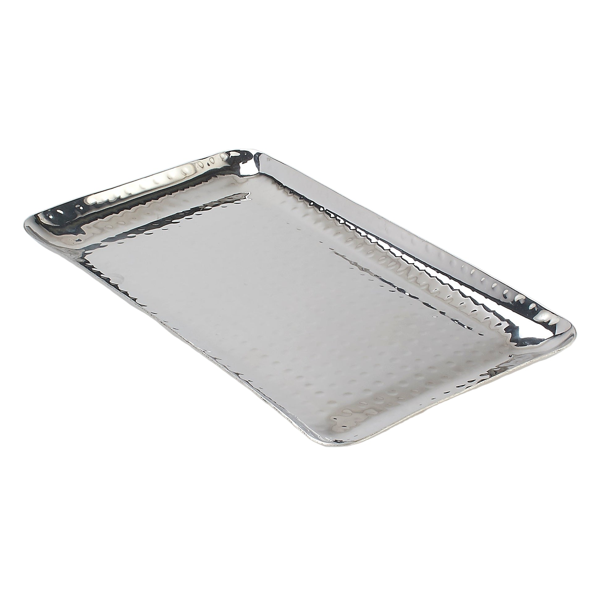 Hammered Stainless Steel Rectangular Platter - 12 Inches (30.5 cm) Long x 7 Inches (17.8 cm) Deep
