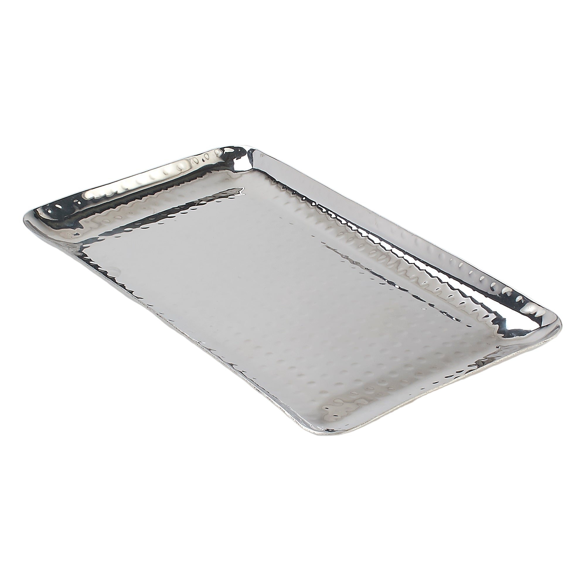 Hammered Stainless Steel Rectangular Platter - 12 Inches (30.5 cm) Long x 7 Inches (17.8 cm) Deep