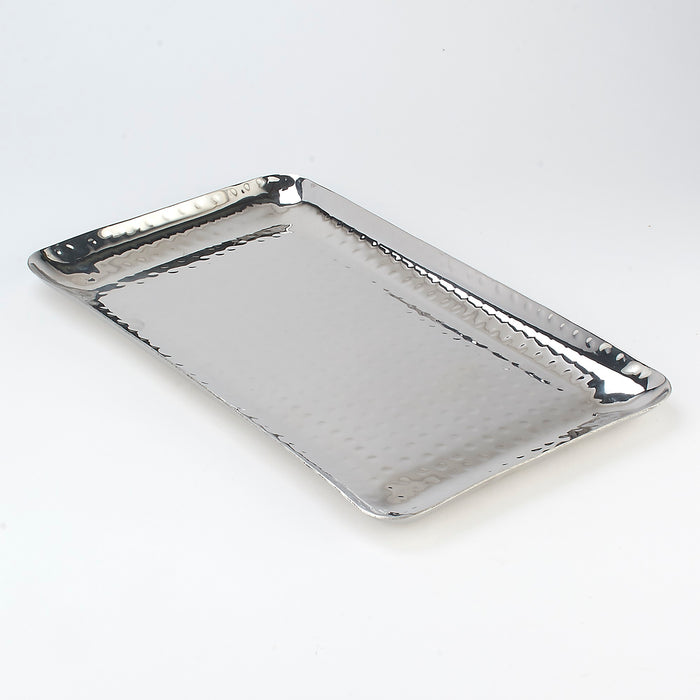 Hammered Stainless Steel Rectangular Platter - 12 Inches (30.5 cm) Long  x 7 Inches (17.8 cm) Deep