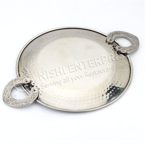 Tawa - Serveware - Indian Style Engraved Platter - Hand Hammerred Stainless Steel - 8"