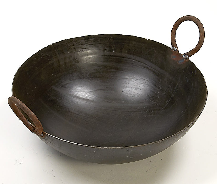 Traditional Indian Iron Kadai Wok - 18 inches, Riveted/Welded Handles