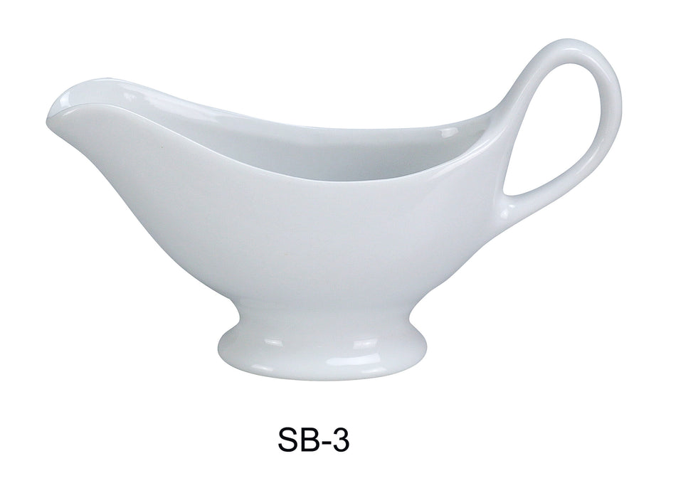 Yanco SB-3 Sauce Boat, 3.5 oz Capacity, 7″ Length, 2″ Width, 2.15″ Height, China, Super White Color, Pack of 36