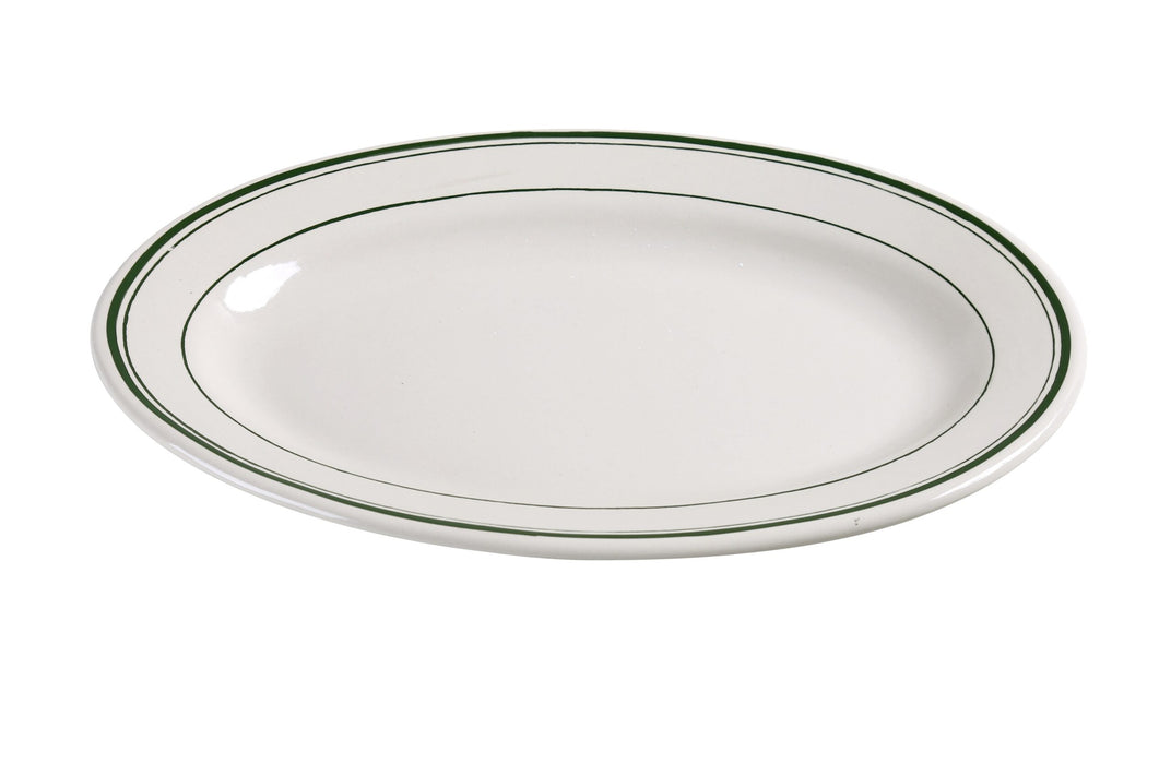 Yanco GB-19 Green Band Platter, 13.5″ Length, 9.5″ Width, China, American White Color, Pack of 12