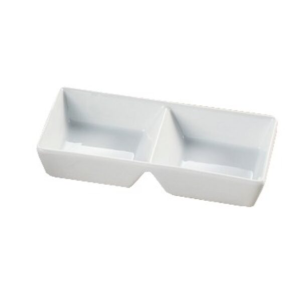 Yanco ML - 727 Two Divided Tray, 2 X 6 oz Wells, 7.875"‚ Length, 4"‚ Width, 1.375"‚ Height, China, Super White, Pack of 36