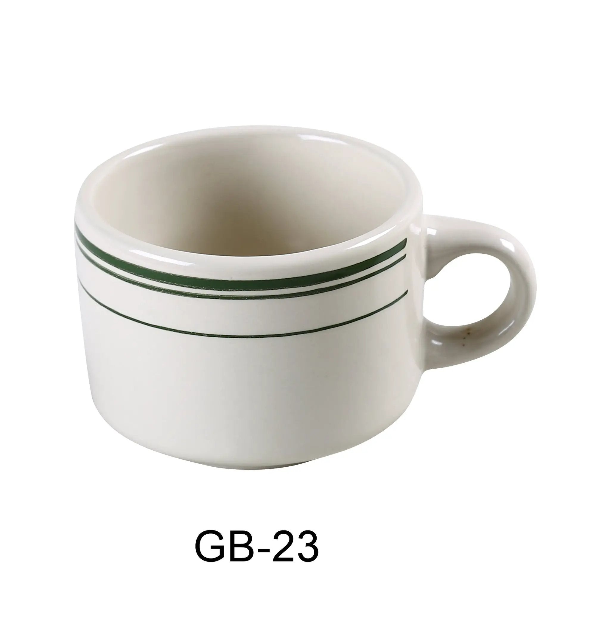 Yanco GB - 23 Green Band Stackable Coffee/Tea Cup, 7 OZ, 3.5" X 2.25", China, American White Color, Pack of 36