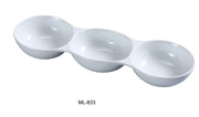 Yanco ML - 833 Three Divided Bowl, 5 Oz/Well, 13"‚ Length, 4"‚ Width, China, Super White, Pack of 24