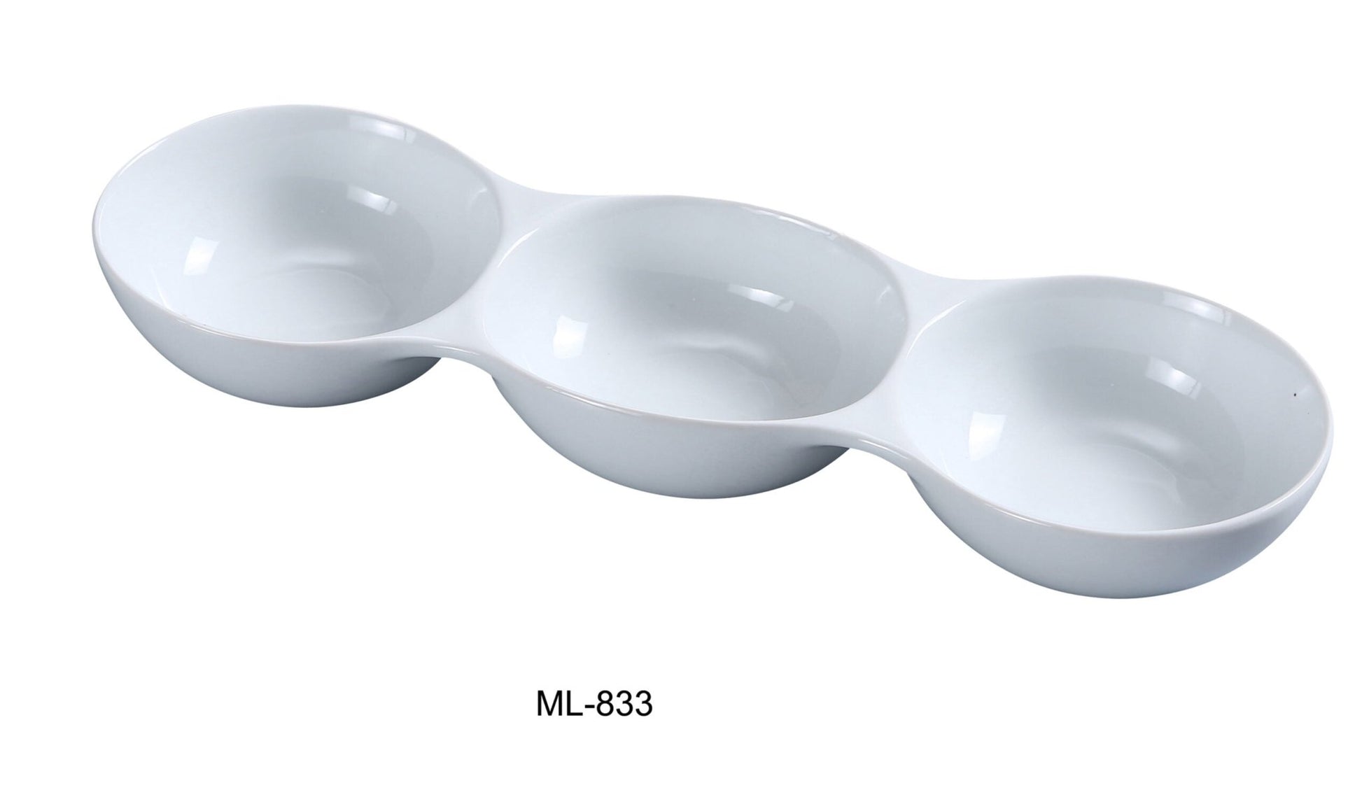 Yanco ML - 833 Three Divided Bowl, 5 Oz/Well, 13"‚ Length, 4"‚ Width, China, Super White, Pack of 24