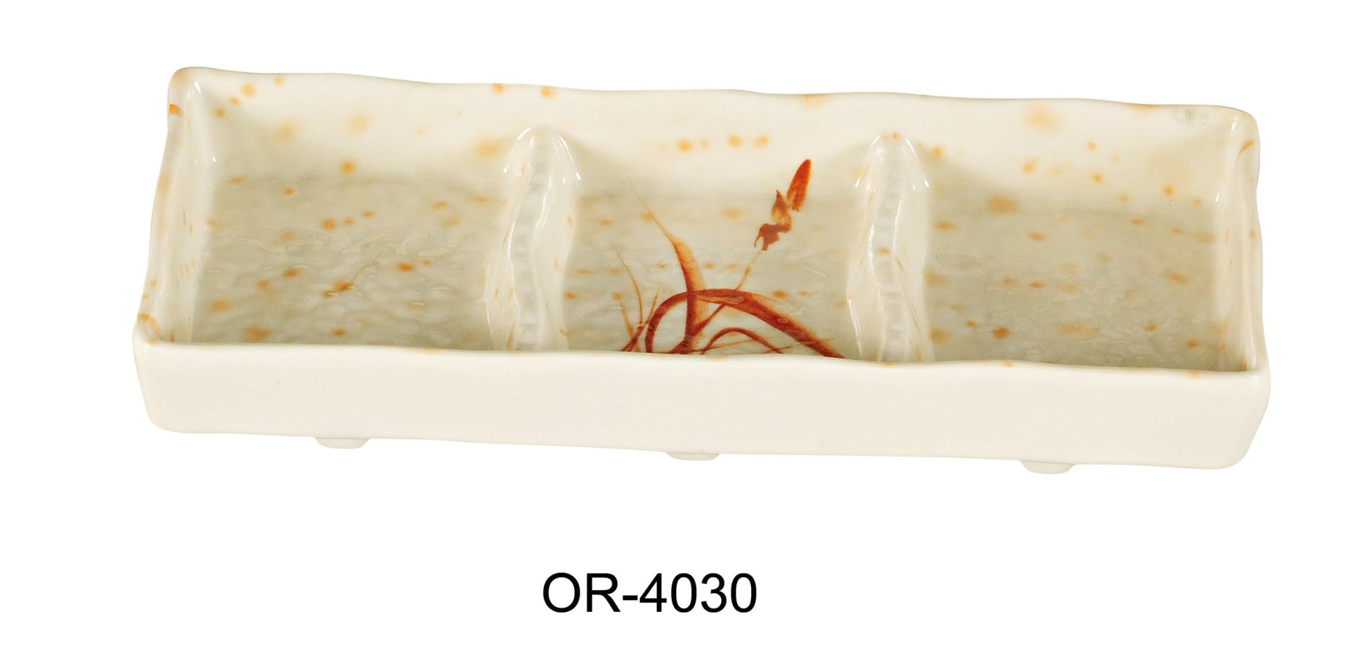 Yanco OR - 4030 Orchis Triple Divided Sauce Dish, 7.5"‚ Length, Melamine, Gold Color, Pack of 48