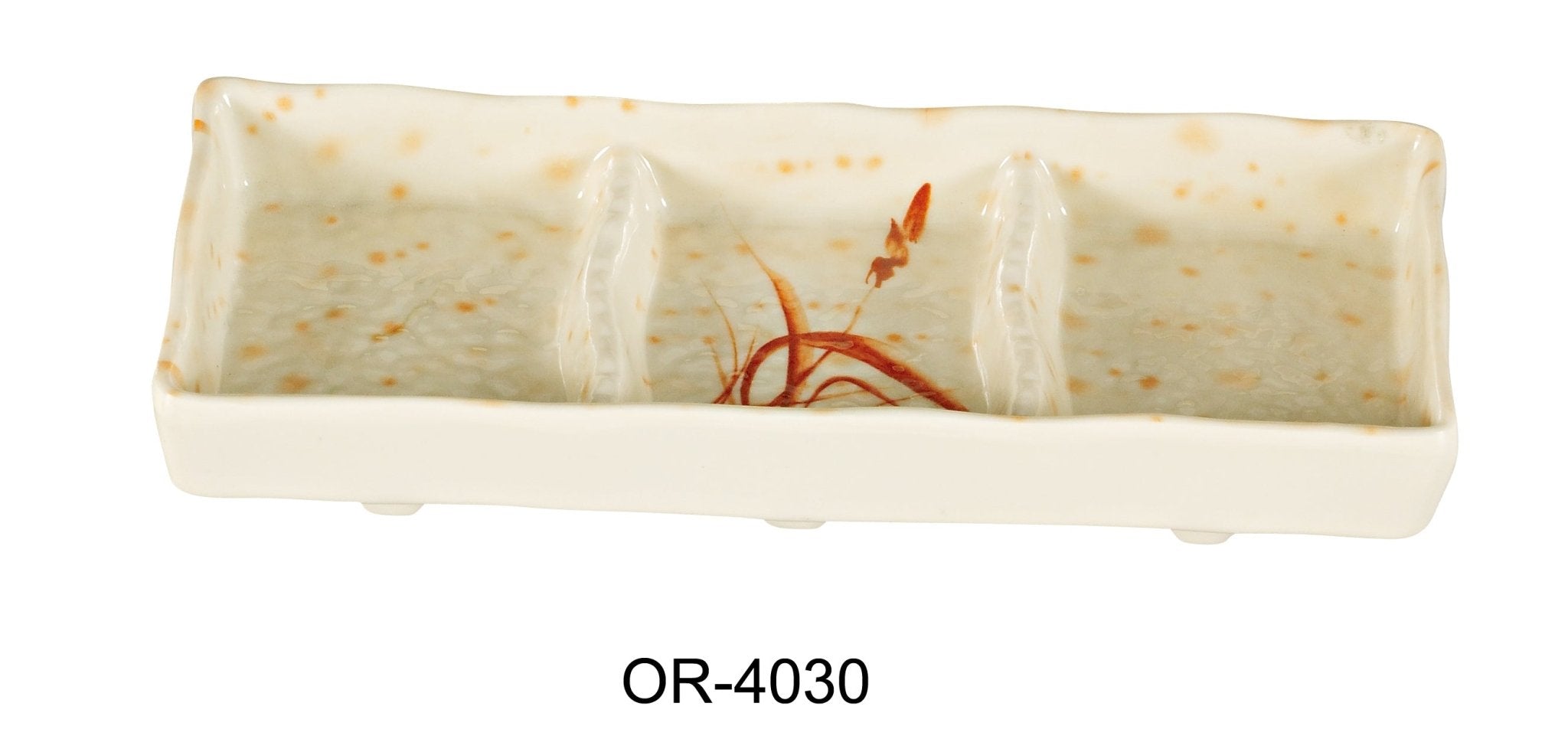 Yanco OR - 4030 Orchis Triple Divided Sauce Dish, 7.5"‚ Length, Melamine, Gold Color, Pack of 48