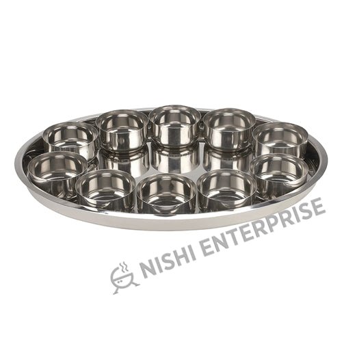 Stainless Steel Oval Thali Platter 17 Inch Wide
