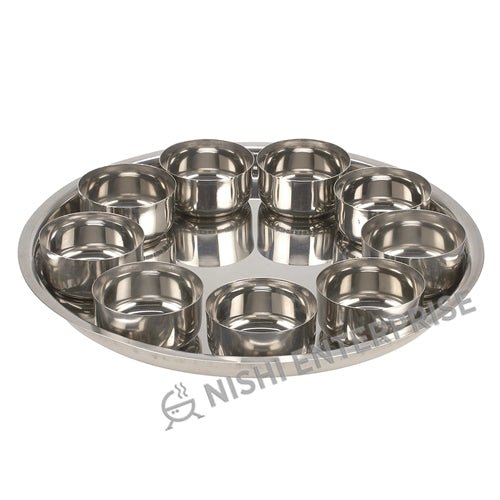 Stainless Steel Oval Thali Platter 17 Inch Wide