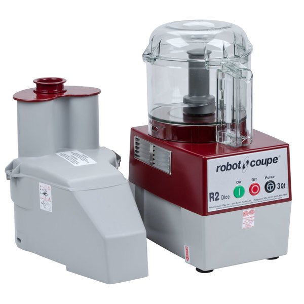 Robot Coupe R2CLR DICE Combination Food Processor with 3 Qt. Clear Bowl, Continuous Feed & 4 Discs - 2 HP