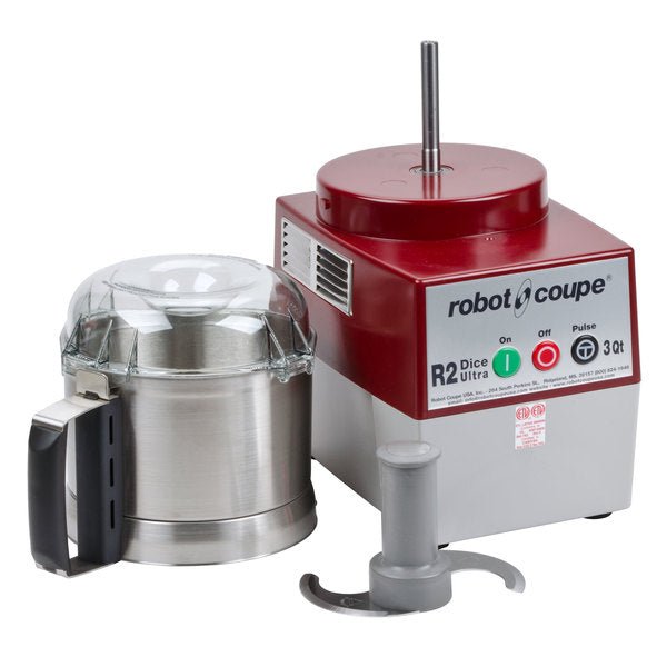 Robot Coupe R2U DICE Combination Food Processor with 3 Qt. Stainless Steel Bowl, Continuous Feed & 4 Discs - 2 HP