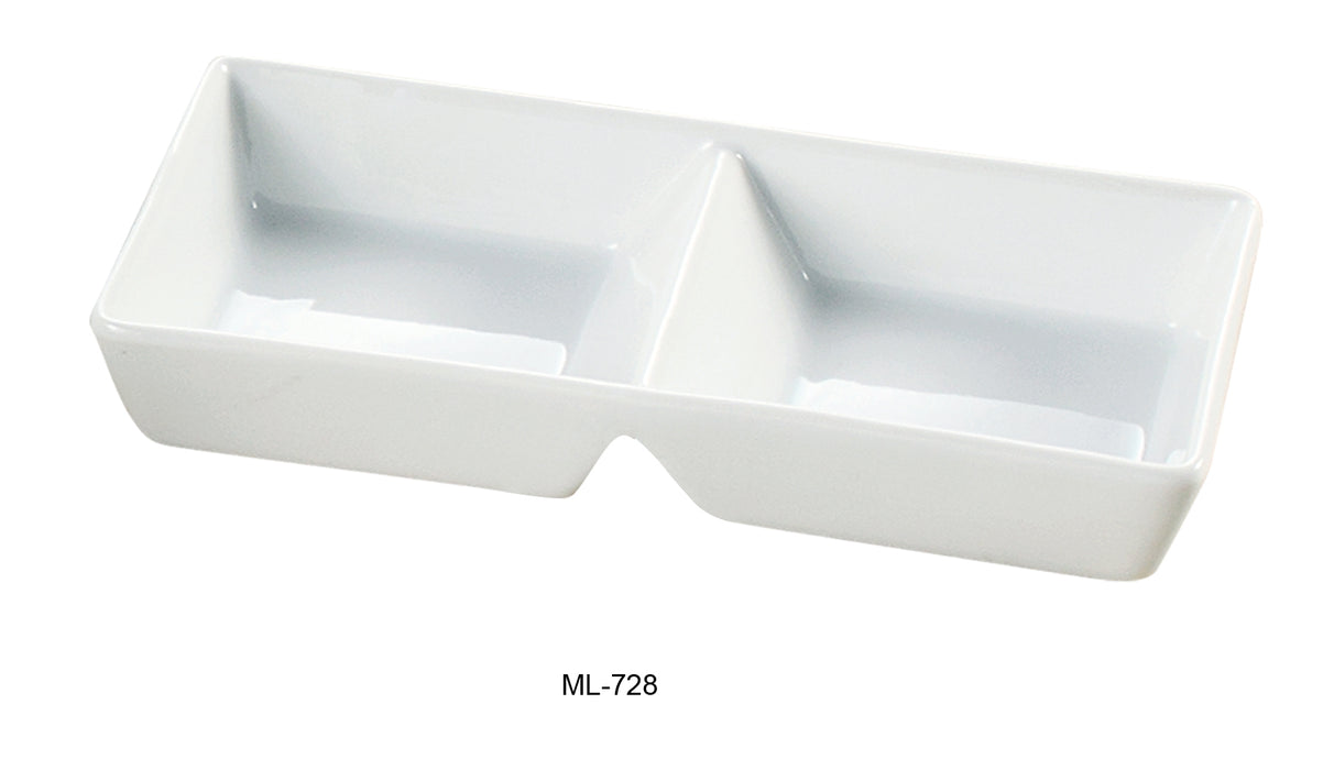 Yanco ML-728 Two Divided Tray, 2 X 10 oz Wells, 10″ Length x 1.625″ Height, 4″ Width, China, Super White Color, Pack of 24