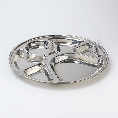 Stainless Steel Round Compartment Plate / Thali - 13 inch - 6 compartment