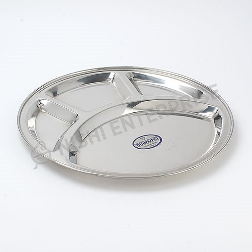 Stainless Steel Round Compartment Plate / Thali - 4 Compartment - 13 Inch