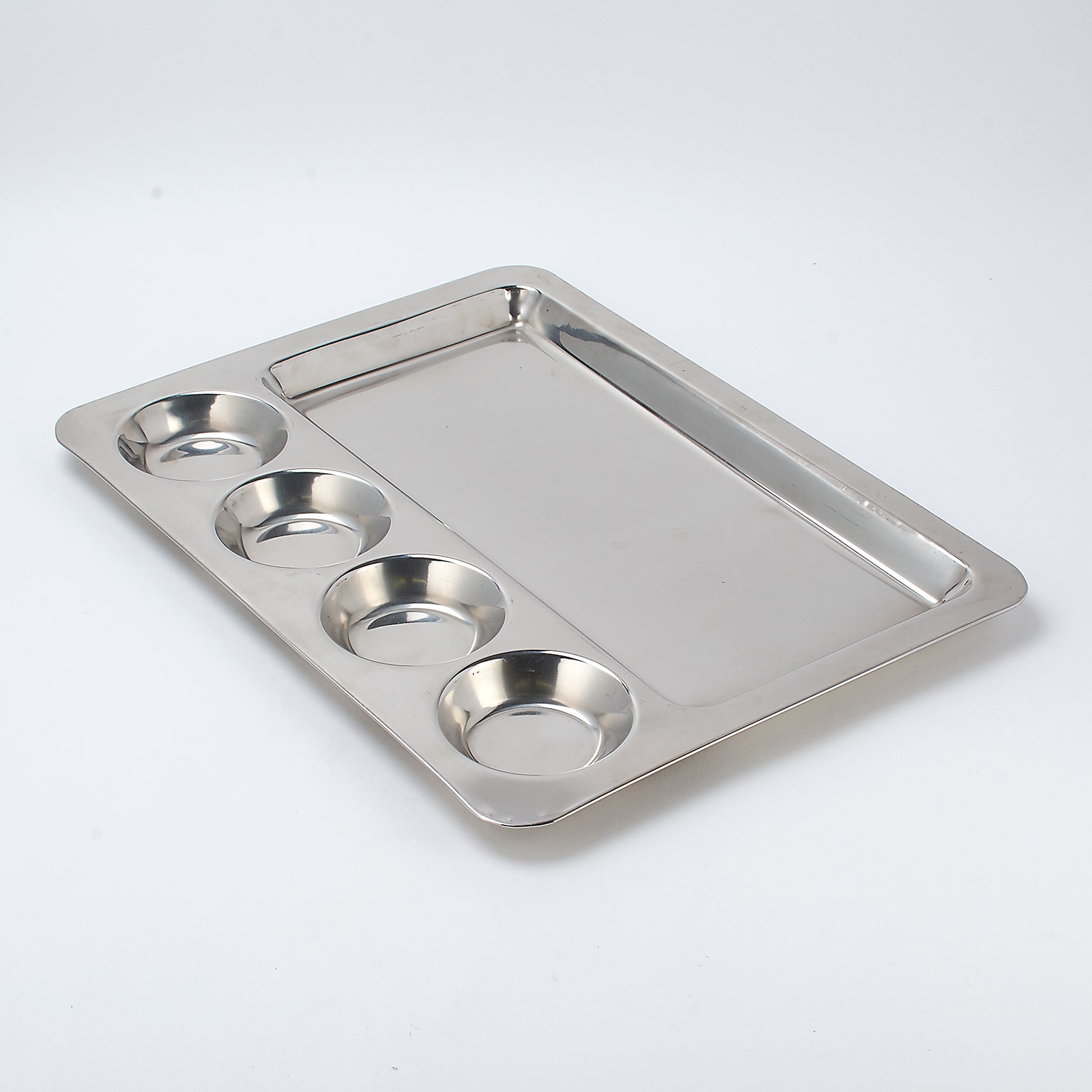 Stainless Steel Rectangular Dosa Compartment Tray / Thali with 4 - Bowls and 1 - compartment - 16 Inch