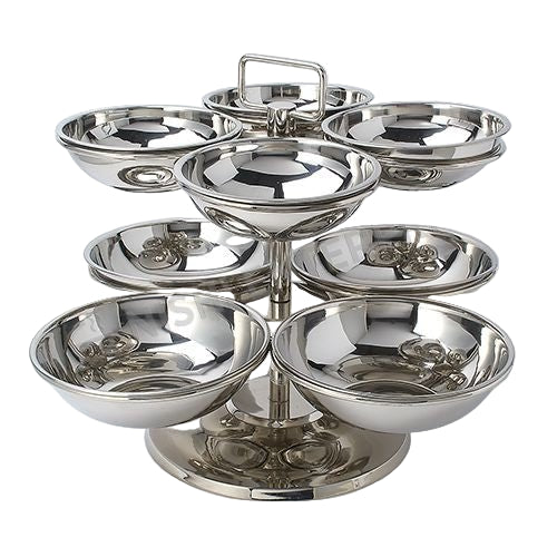 Stainless Steel Revolving Food Display for Buffet - 8 Bowls