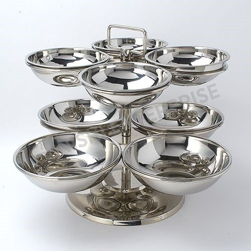 Stainless Steel Revolving Food Display for Buffet - 8 Bowls