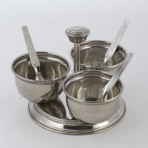 Stainless Steel Pickle Stand - 3 Bowls - Handle