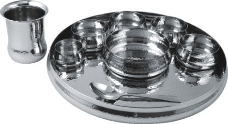 Stainless Steel Hammered Round Curved Border Thali platter 13 inch (33 cm)