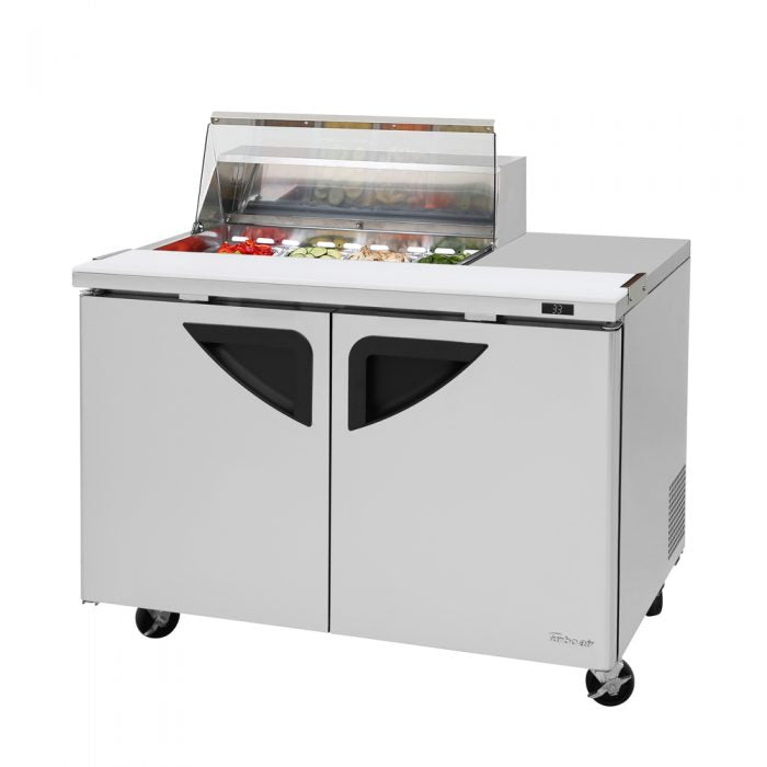 Turbo Air TST-48SD-08S-N-CL, 2 Solid Doors Sandwich/Salad Unit / 28 Clear Lid - Right side workstation, Prep Table