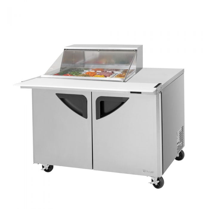 Turbo Air TST-48SD-12M-N-CL, 2 Solid Doors Mega Top Unit / 28 Mega Clear Lid - Right side workstation, Prep Table
