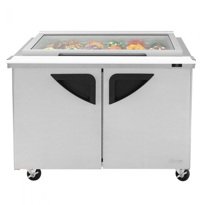 Turbo Air TST - 48SD - 18 - N - GL, 2 Solid Doors Mega Top Unit w/ Glass Lid Refrigerated Sandwich Prep Table
