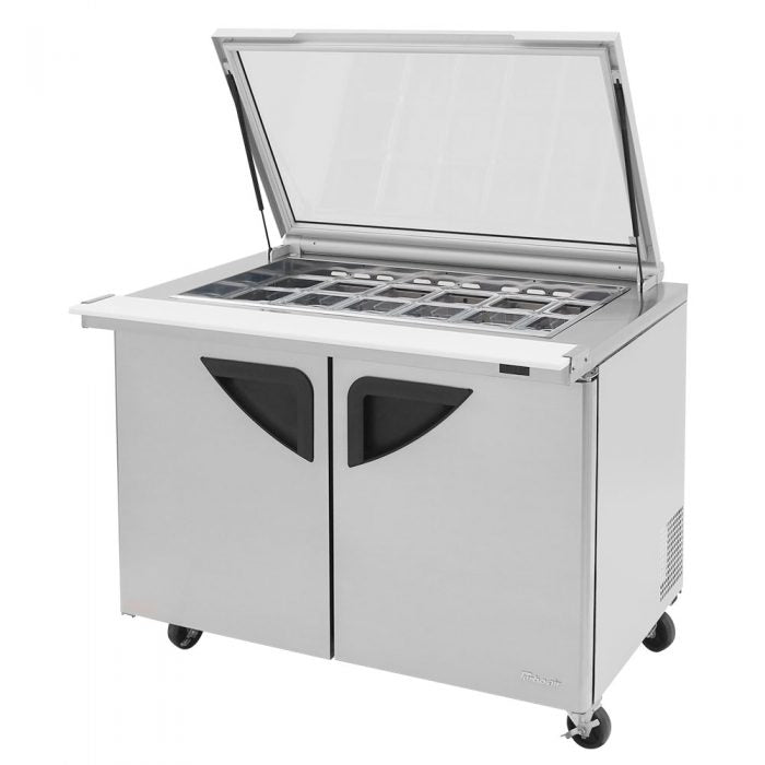 Turbo Air TST - 48SD - 18 - N - GL, 2 Solid Doors Mega Top Unit w/ Glass Lid Refrigerated Sandwich Prep Table