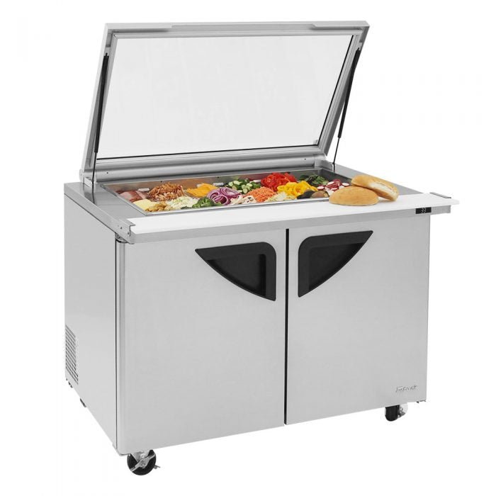 Turbo Air TST - 48SD - 18 - N - GL, 2 Solid Doors Mega Top Unit w/ Glass Lid Refrigerated Sandwich Prep Table