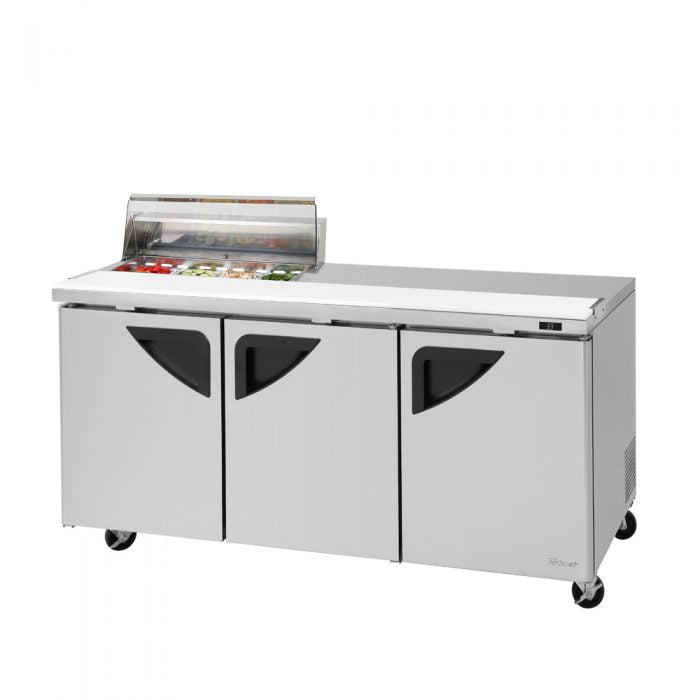 Turbo Air TST-72SD-08S-N-CL, 3 Solid Doors Sandwich/Salad Unit / 72R Clear Lid - Right side workstation, Prep Table