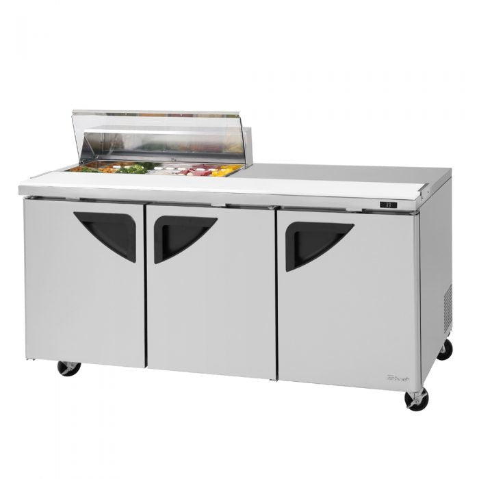 Turbo Air TST - 72SD - 10S - N - CL, 3 Solid Doors Sandwich/Salad Unit / 72L Clear Lid - Right side workstation, Prep Table