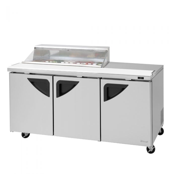 Turbo Air TST-72SD-12S-N-CL, 3 Solid Doors Sandwich/Salad Unit / 48 Clear Lid - Right side workstation, Prep Table