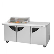 Turbo Air TST - 72SD - 15M - N - CL, 3 Solid Doors Mega Top Unit / 36 Mega Clear Lid - Right side workstation Top Refrigerated Sandwich Prep Table