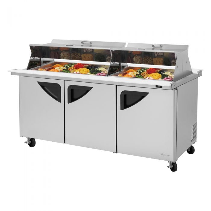 Turbo Air TST - 72SD - 30 - N - DS, 3 Solid Doors Mega Top Unit, Dual Sided Refrigerated Sandwich Prep Table